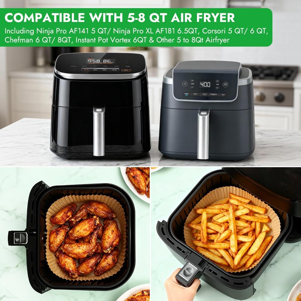 BYKITCHEN 300PCS Small Disposable Air Fryer Liners for 2 to 5QT Airfryer, Round Air Fryer Parchment Paper Liners, Compatible with Ninja AF101 4 QT, CHEFMAN 2 QT, Cosori 2.1QT, Dash 2.6 Quart & More
