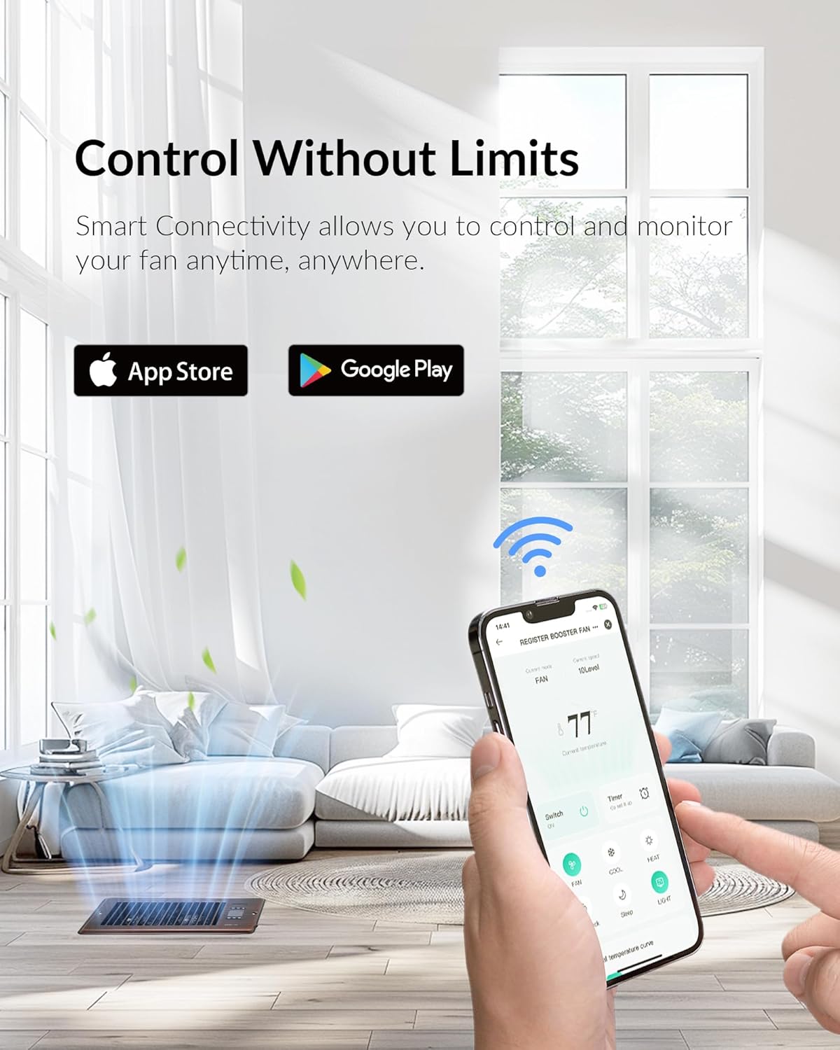 Howeall 4" x 10" Super Quiet Register Booster Fan - Upgrade Smart Register Vent with Ionizer and Dual Intelligent Thermostat Control - Heating Cooling Vent Fan Booster - Charleston Design (ORB)