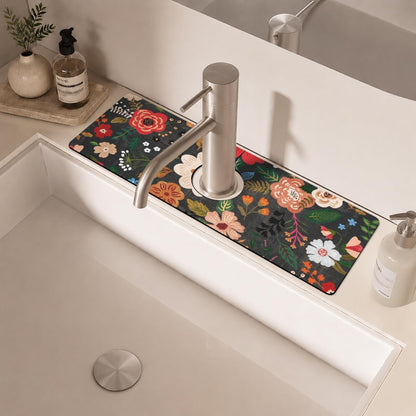 Light Brown White Checkered Kitchen Sink Splash Guard Faucet Mat,Faucet Non-Slip Absorbent Mat,Farmhouse Sink Splash Guard Behind Faucet for Kitchen Bathroom, 15"x5.5"