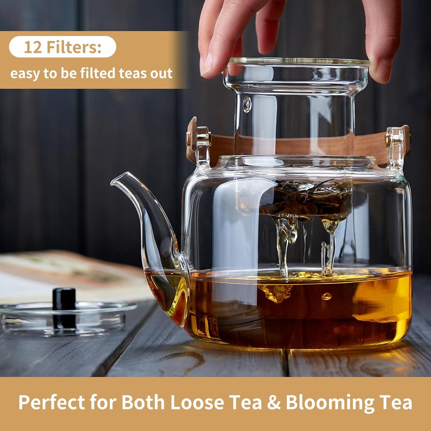 Glass Teapot Set, 37OZ/1100ML Glass Tea Kettle with 4 Double Wall Teacups, Tea Pot with Infusers for Loose Tea, Stovetop & Microwave Safe Tea Maker