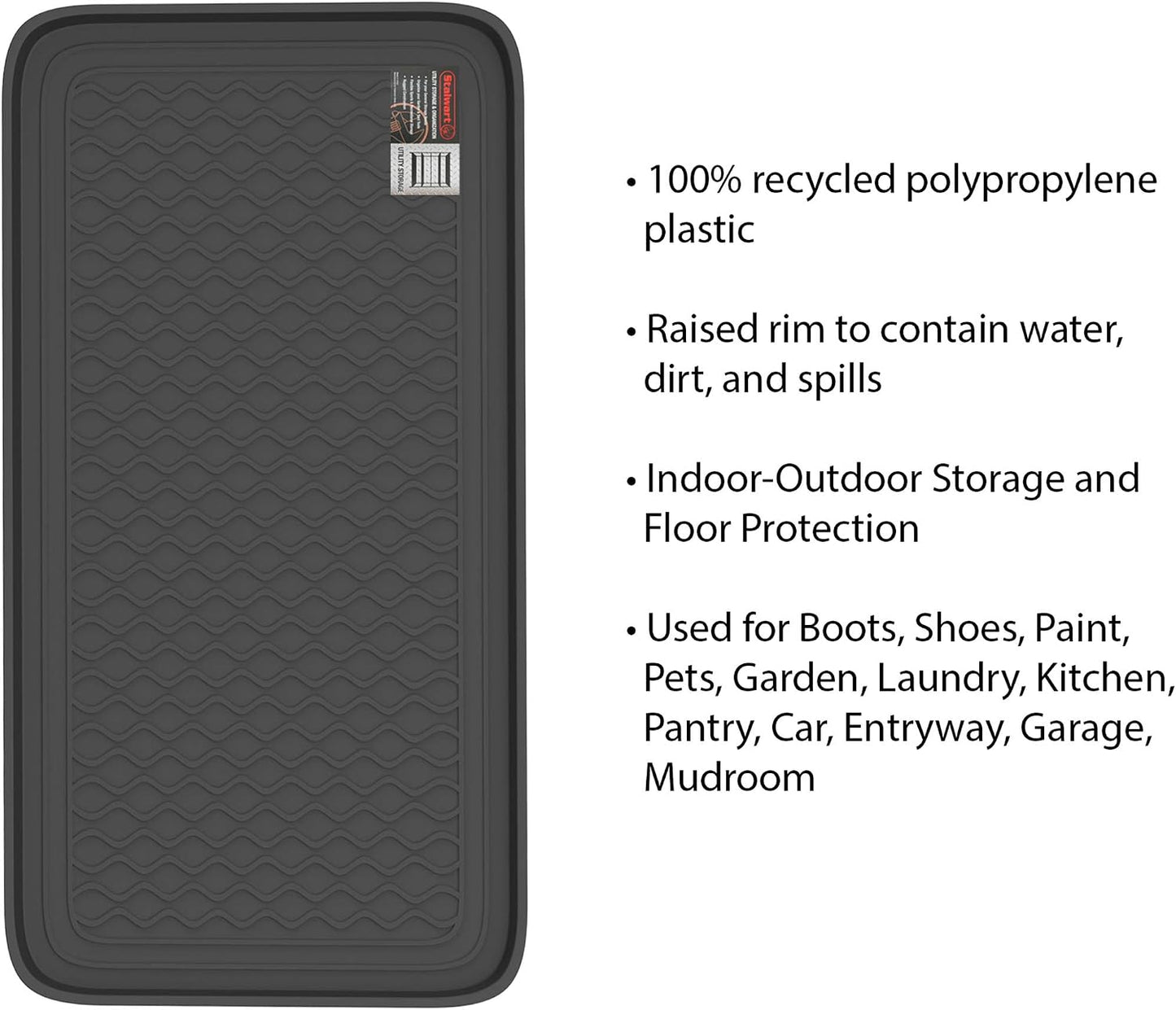 Stalwart 75-ST6012 All Weather Boot Tray-Water Resistant Plastic Utility Shoe Mat for Indoor and Outdoor Use in All Seasons (Black), Large