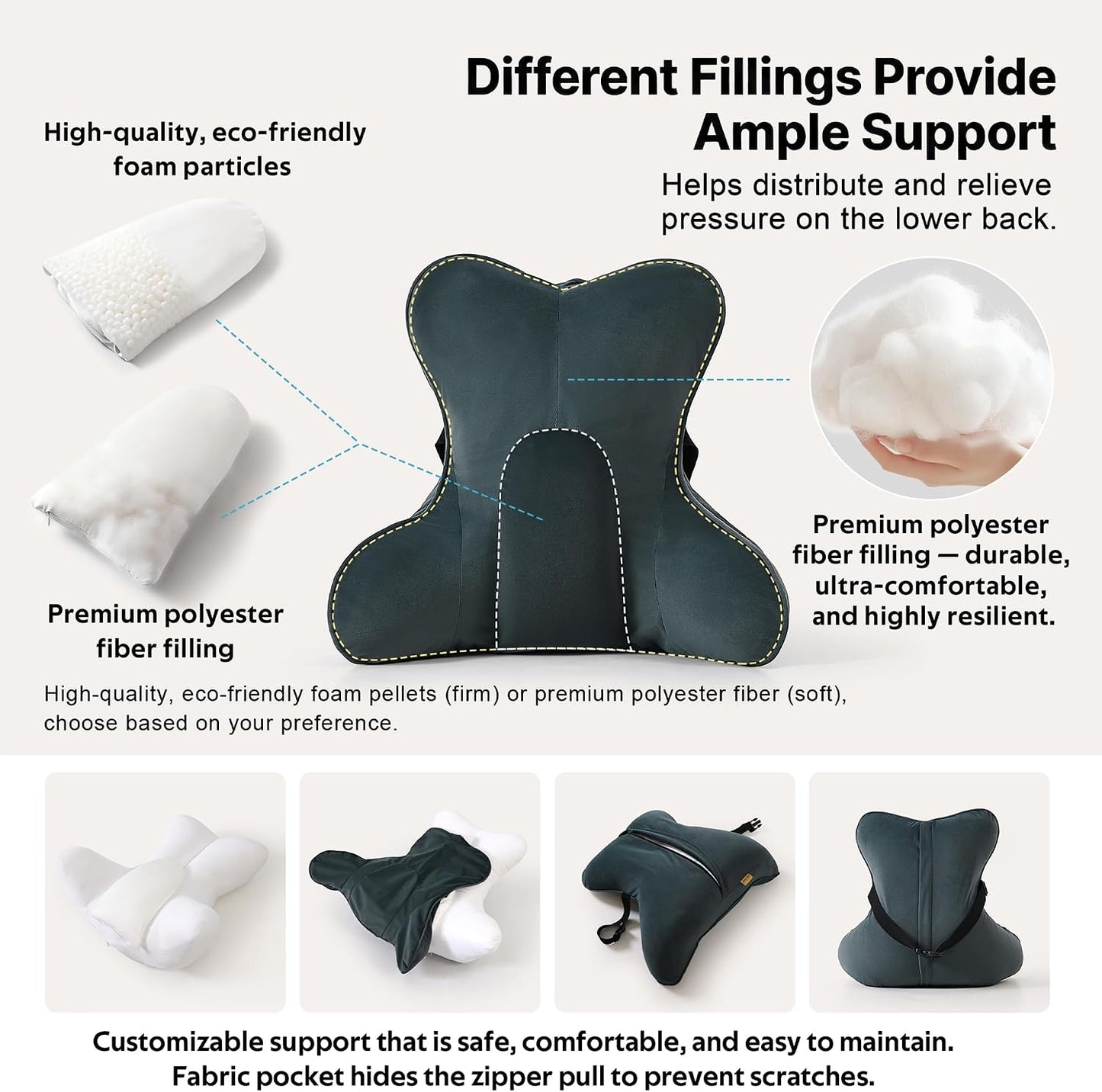 Back Pillow for Couch and Recliner, Lumbar Support Pillow for Sofa Sitting, Back Support Cushion for Office Chair, Ergonomic Back Cushion for Sitting Comfort, Slate Blue