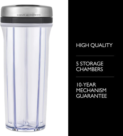 Cole & Mason Saunderton Spice Storage & Shaker - Herb Keeper for Refrigerator, Countertop or Cabinet - Divided Food Storage Container - Spice Shaker with Lid - Clear/Silver