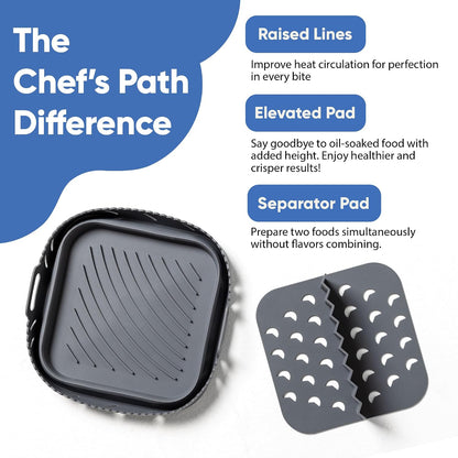 Chef's Path Silicone Air Fryer Liner: 8-inch Liners with Divider for Air Fryers - Reusable Inserts are Foldable, Making The Airfryer Basket Easy to Clean. Safe for Microwave Oven Use.