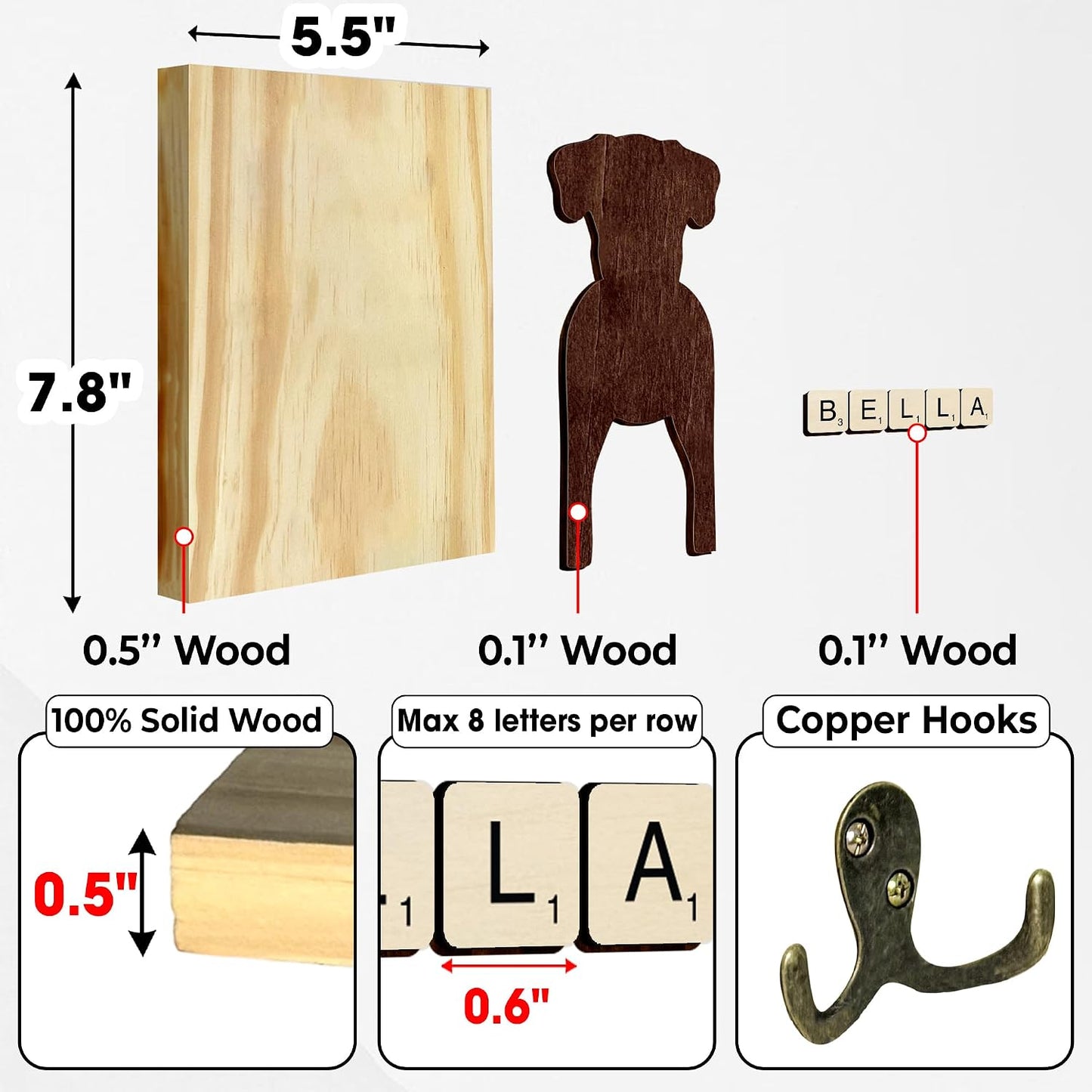 Dog Leash Holder Wall Mount, Pet Harness Hanger with Scrabble Letters, Dog Collar Organizer for Entryway, Memorial Cat Leash Holder for Wall, Pet Loss Gifts, Keepsake, Home Decor PF212-NAT