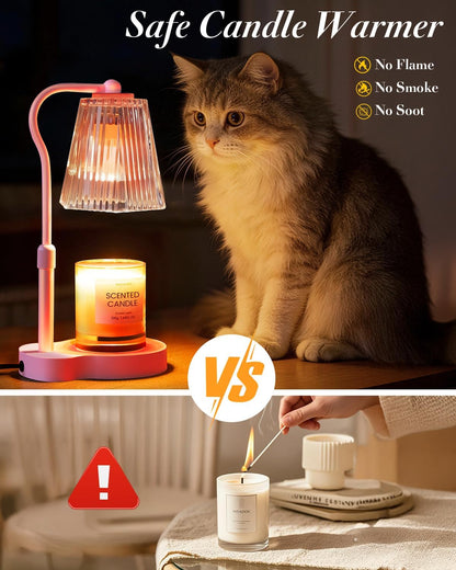 Candle Warmer Lamp with Timer & Dimmable Settings, Adjustable Height Flameless Scented Wax Melter for Jar Candles, Elegant Home Decor Warmer Lamp with 2 Bulbs, Gift for Women Mom Friend Family, White