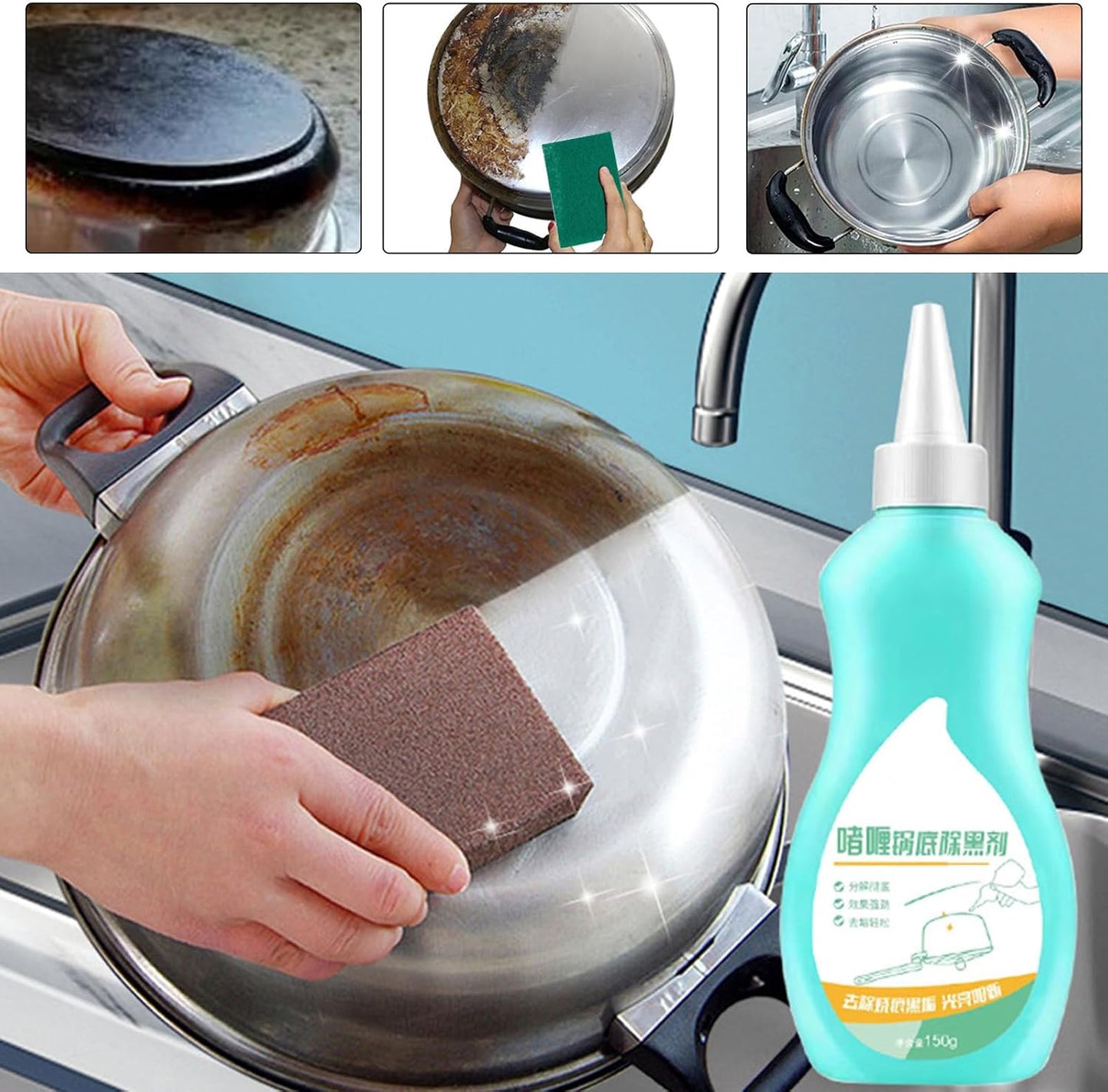 Cleaner for Pots and Pans, Pot Cleaner for Bottom of Pans, Black Pot Bottom Cleaning Gel, Stainless Steel Cookware Cleaner, Gel Cleaner for Cookware Bottom (2Pcs)