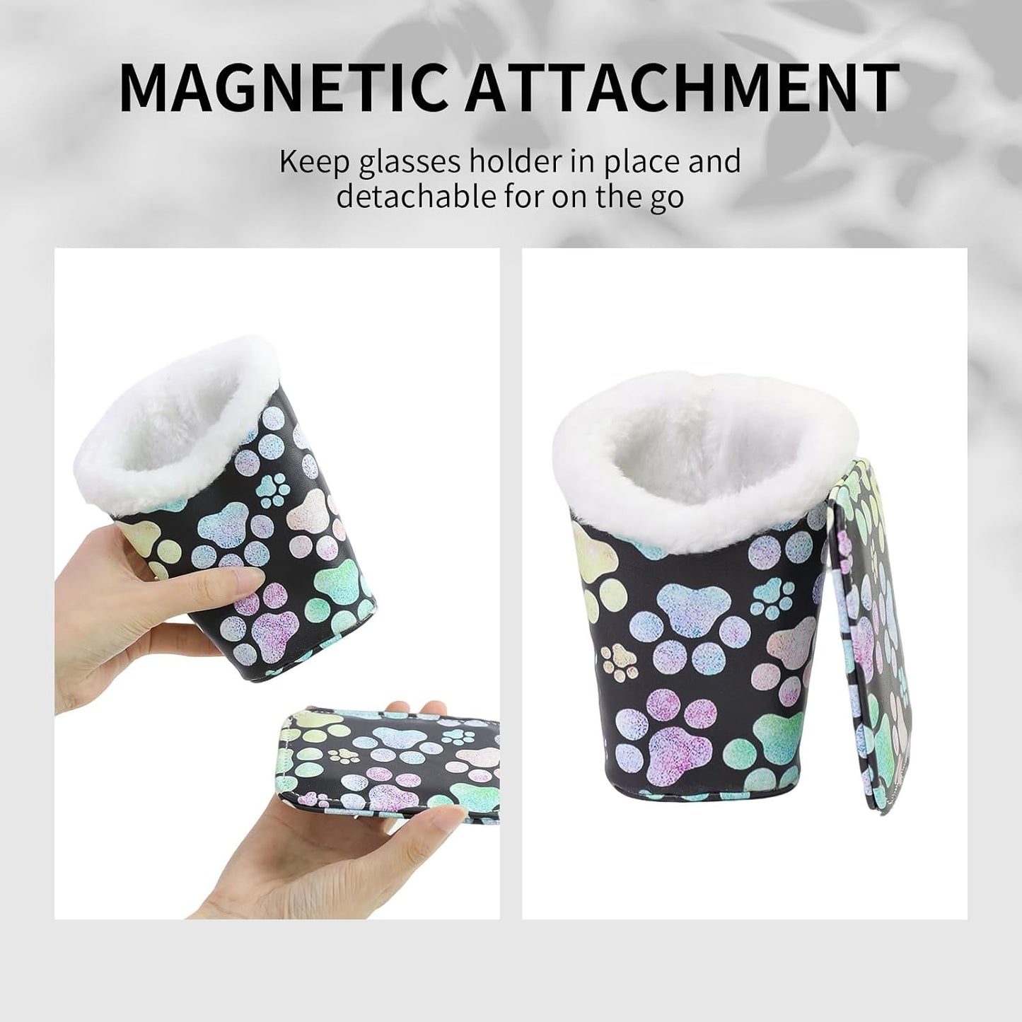 Plush Lined Eyeglasses Holder, Cute Magnetic PU Leather Glasses Stand Case for Women Men Kids