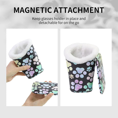 Plush Lined Eyeglasses Holder, Cute Magnetic PU Leather Glasses Stand Case for Women Men Kids