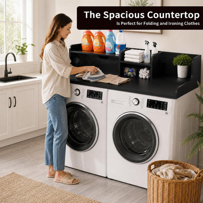 Washer and Dryer Countertop with Power Outlet & Storage Drawer, 54 Inch Laundry Tabletop Over Washing Machine, Clothes Folding & Ironing Station, Laundry Room Organizer with Non-Slip Pads