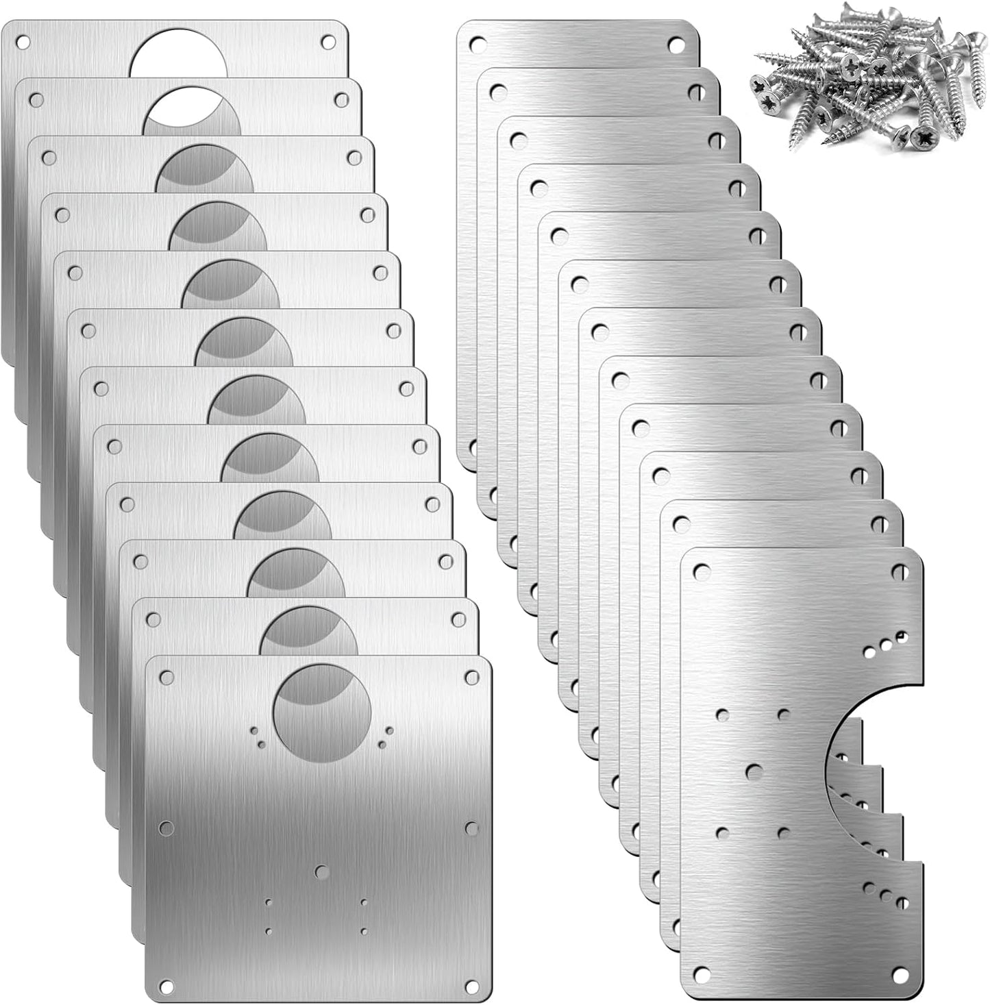 24 Pcs Cabinet Hinge Repair Plate, Stainless Steel Door Hinge Repair Kit with Fixing Screw, Cabinet Replacement Plate Kit for Cupboard, Locker, Doors