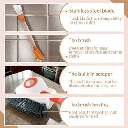 Groove Cleaning Brushes 2 in 1 Window Track Cleaner Cleaning Tools, Multifunction Hard Bristle Grout Crevice Cleaning Brush with Scraper for Kitchen Stove Sink, Sliding Door Track, Window Sill, 2PCS