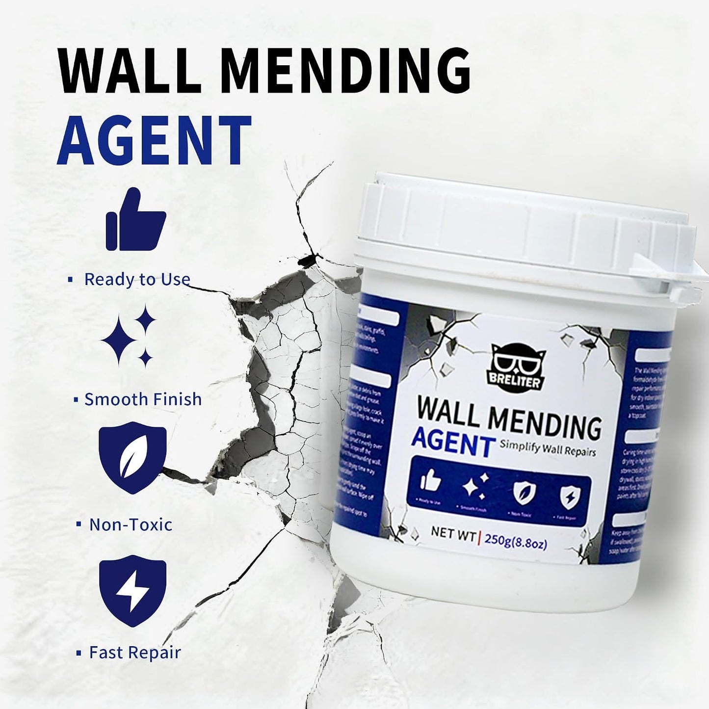 Drywall Patch Repair Kit - Drywall Repair Kit for Wall Texture, Holes, Cracks, Graffiti & Stains, Patches/Scrapers/Sandpaper/Texture Sponge/Putty Knife, Formaldehyde-Free, White (8.8oz)