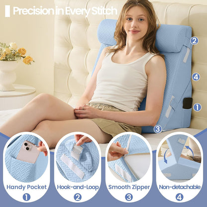 Sasttie Adjustable Wedge Pillow Set for After Surgery, Dark Grey & White | Bed Wedge Pillow Headboard with Memory Foam Neck Cushion, for Acid Reflux, Sleeping, Neck & Back Support