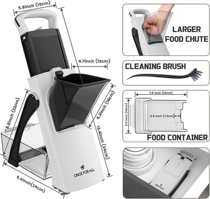 ONCE FOR ALL Safe Mandoline Slicer Plus, Bigger Size, Potato Slicer, Black | 0.1-8mm Adjustable Vegetable Food Chopper, Kitchen Mandoline Slicer Stainless Steel, Detachable Blade, Dishwasher-safe, Gift