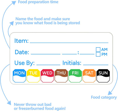 2 Rolls 1000 Pcs 1 X 2 inch Removable Food Date Sticker Labels, Easy to Write for Freezer, Refrigerator Food Containers Date Sticker, Leftover Labels (Blue-Red-US)