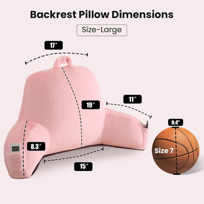 Reading Pillow with Arms for Sitting in Bed,Backrest,White Flannel,M | 17" Backrest Supports Back for College Students,Elbows & Forearms for Dorm Reading,Gaming,Watching TV