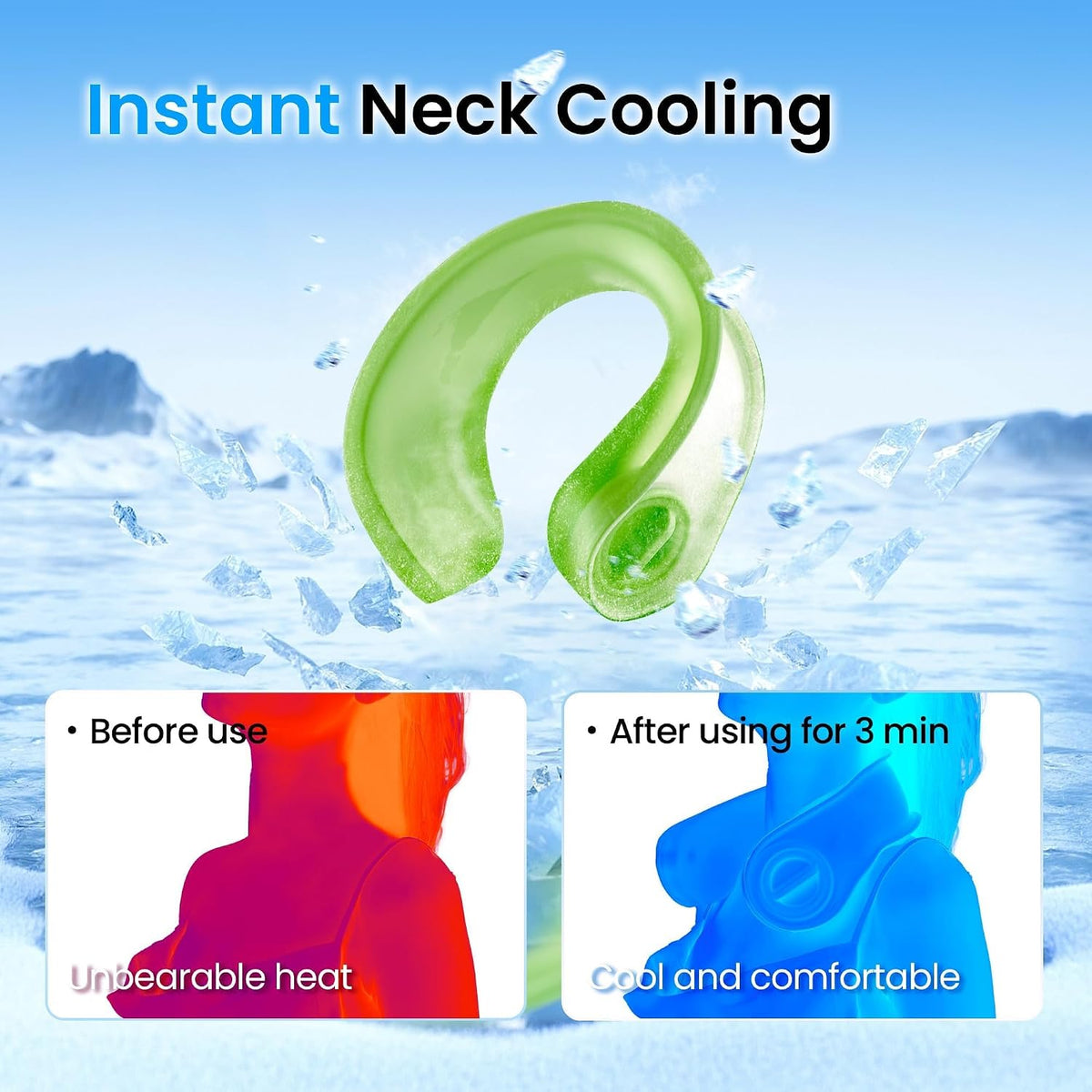 Neck Cooler for Hot Weather, Reusable Wearable Ice Water Neck Wrap with Wide Mouth for Ice Cubes, U-Shaped Cooling Neck Pack for Summer Heat, Outdoor Work, Sports, Travel & Hot Flashes, Blue