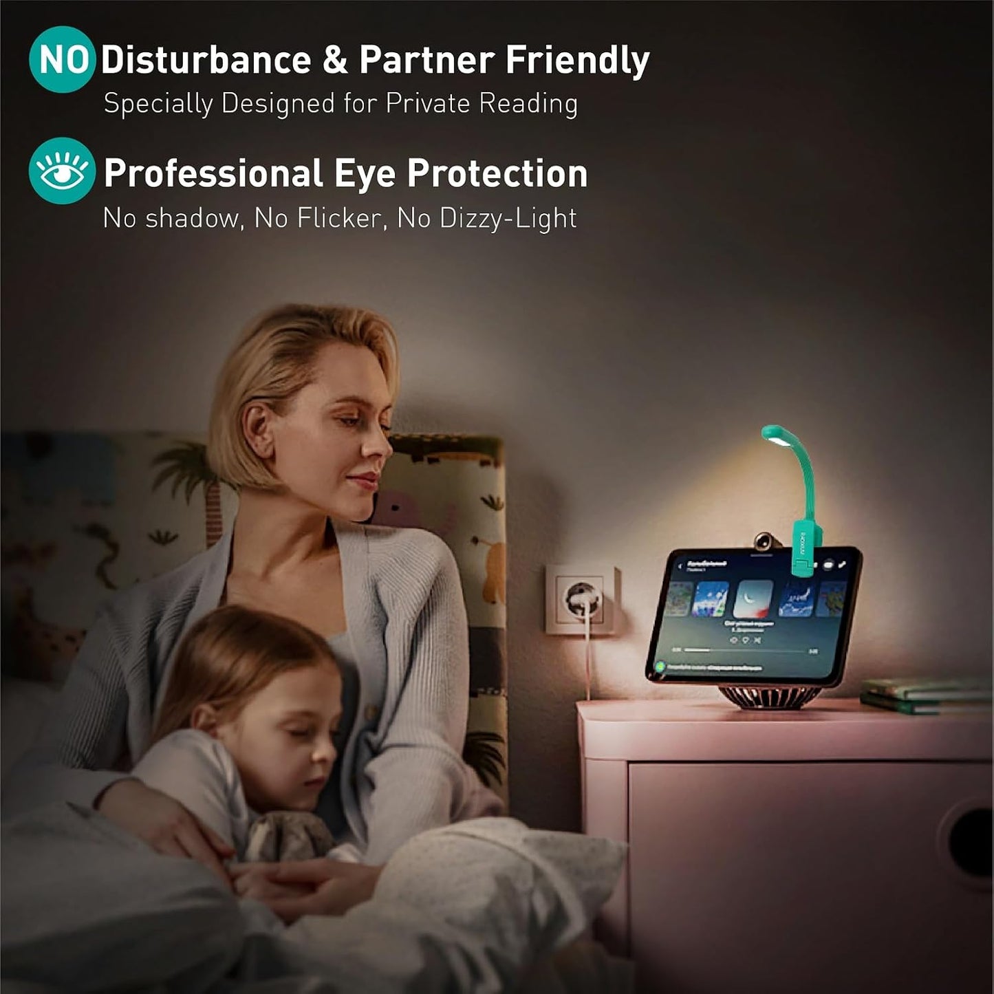 Rechargeable Book Light for Reading - 9LED Eye-Caring Clip Light w/ 9 Color Temp, Stepless Dimming, 50H Battery, USB-C, Ultra Slim - Gift for Book Lovers (Black)