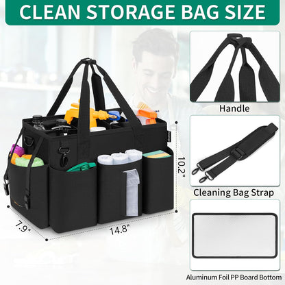 IBVIVIC Wearable Cleaning Caddy Bag for Cleaning Supplies, Black | Cleaning Organizer Tote Bag with Handle & Shoulder Straps Kitchen Cleaning Supplies Storage Bag for Cleaners & Housekeepers
