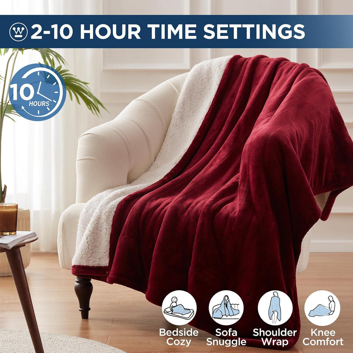 Westinghouse Heated Throw Blanket, 50"x60", Charcoal, ETL Certified