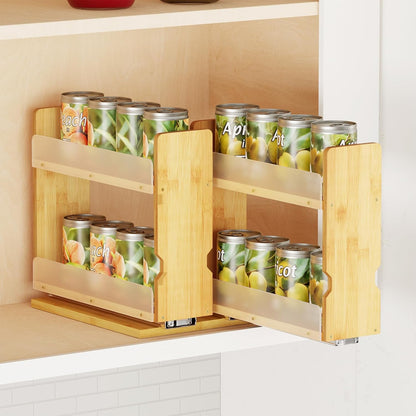 SpaceAid Bamboo Pull Out Spice Rack Organizer for Cabinet, Heavy Duty Slide Out Seasoning Kitchen Pantry Sliding Vertical Organization, 7.6" Wide, 3 Drawers(2" Wide), 2-Tier, Natural