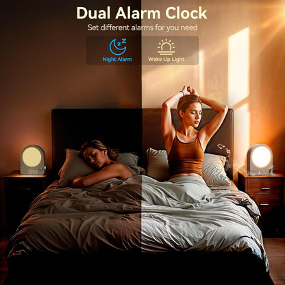 Vivilumens Gradual Sunrise Alarm Clock & White Noise Sound Machine for Better Sleep - Wood Grain Design, Wake-Up Light, Night Light, 10 Natural Sounds, Dual Alarms for Heavy Sleepers