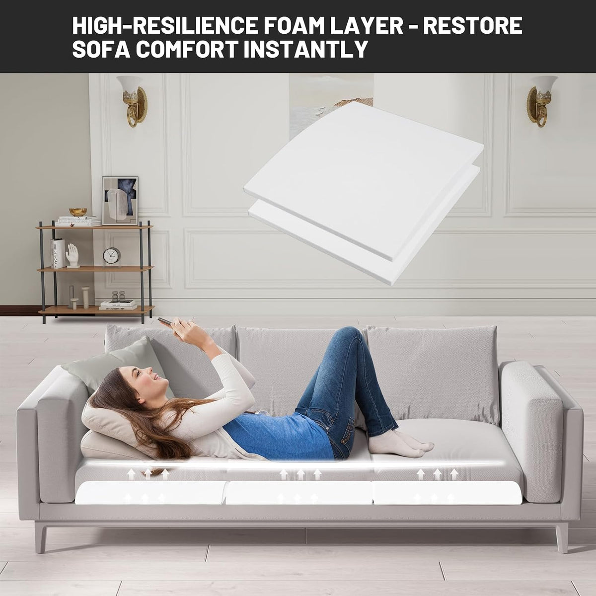 Couch Cushion Support for Sagging Seat, 20"x20"x2" 40D High Density Curved Foam Sofa Cushion Support, Under-Cushion Sag Repair,Grey Set of 3
