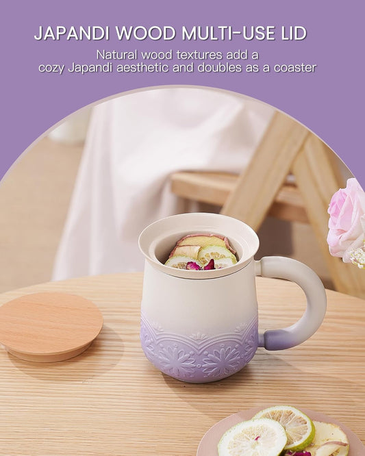 ZENS Tea Mug with Infuser and Lid for Loose Tea Diffusers, 12oz Purple