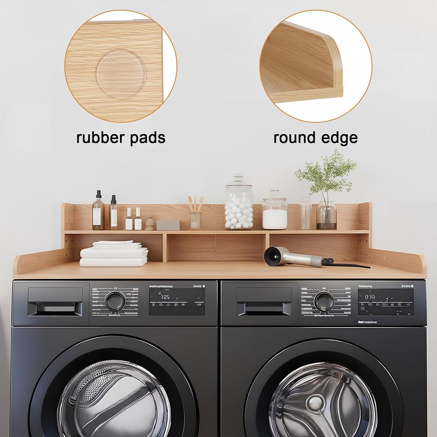 Washer Dryer Countertop with Shelf, 2-Tier Laundry Countertop Over Washer and Dryer, 54" x 27.55" Wooden Table for Folding Clothes for Laundry Room Organization and Storage (Oak)