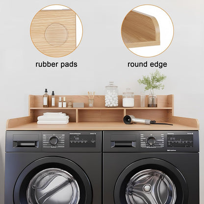 Washer Dryer Countertop with Shelf, 2-Tier Laundry Countertop Over Washer and Dryer, 54" x 27.55" Wooden Table for Folding Clothes for Laundry Room Organization and Storage (Oak)