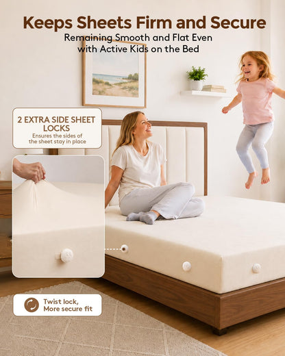 Bed Sheet Holders for Corners: 10 Clips with Side-Edge Locks (Not Just 4 Corners), One-Piece Bed Sheet Straps, No Metal & Anti-Slip, Heavy Duty Fitted Sheet Holder (Twin＆Full Style: 5-8in)