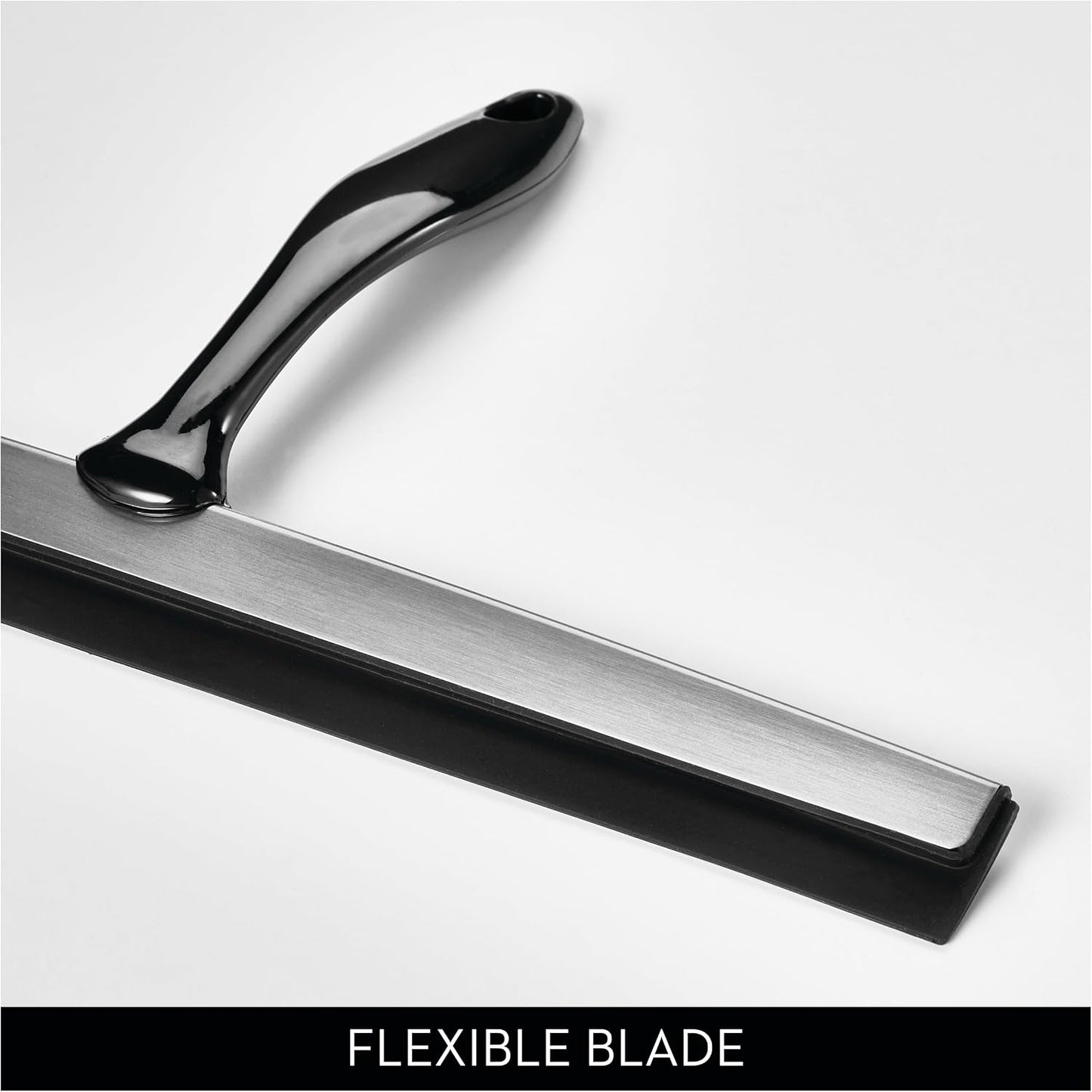 iDesign Zia Metal and Plastic Bathroom Squeegee for Shower, Glass Doors, Floors, Mirrors, with Suction Hook Holder , 12 Inches, Clear and Stainless Steel | Wall Hook Included