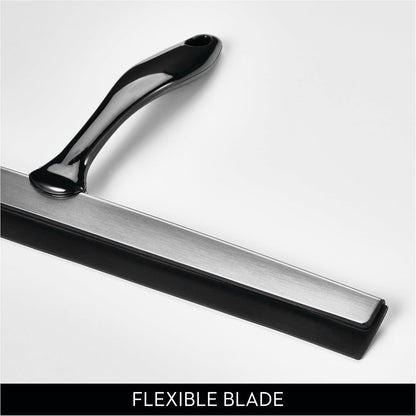 iDesign Zia Metal and Plastic Bathroom Squeegee for Shower, Glass Doors, Floors, Mirrors, with Suction Hook Holder , 12 Inches, Clear and Stainless Steel | Wall Hook Included