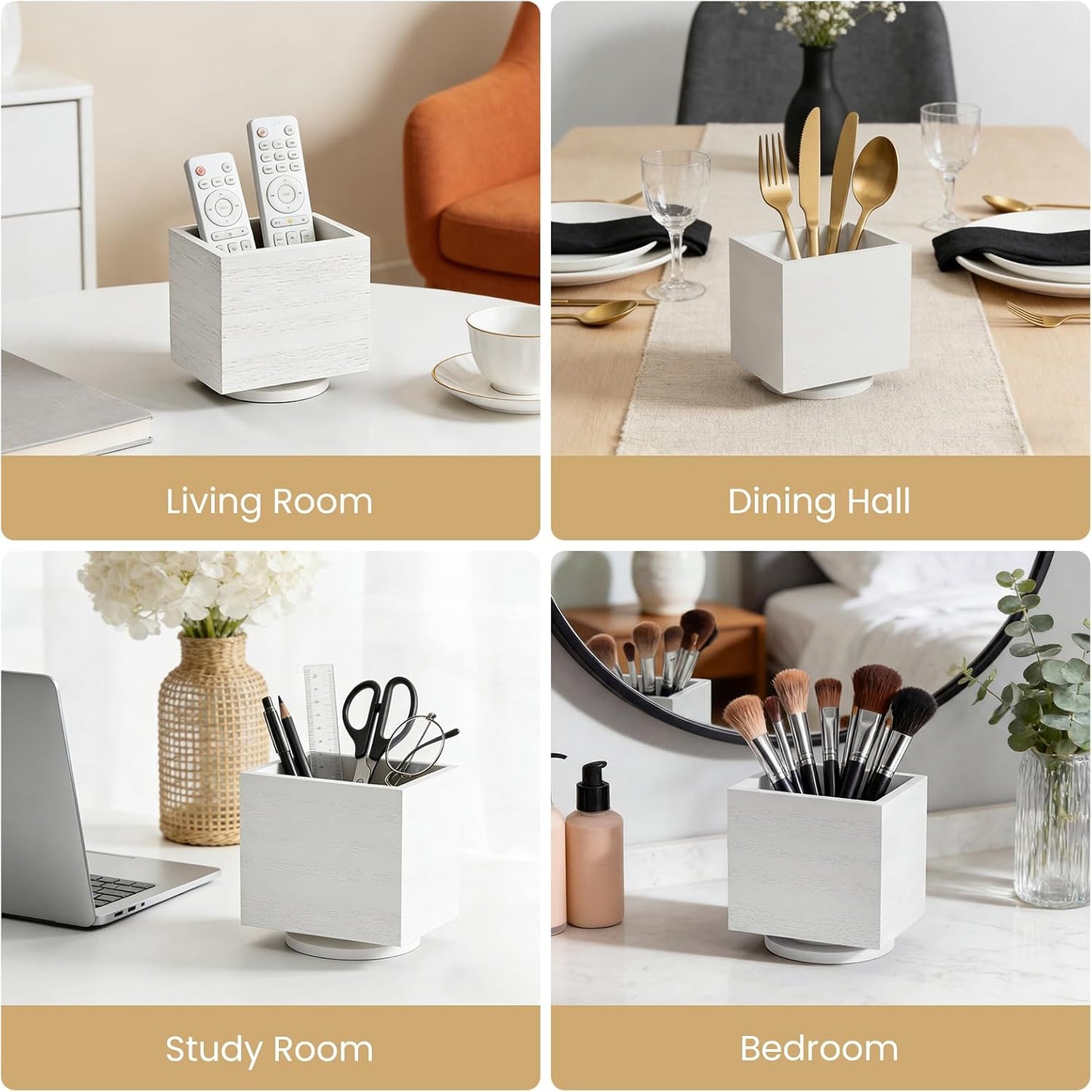 360° Rotating Remote Control Holder, Wooden TV Remote Holder for Table, Desk Organizer Caddy Media Storage Box for Living Room,Nightstand,Couch (Black)