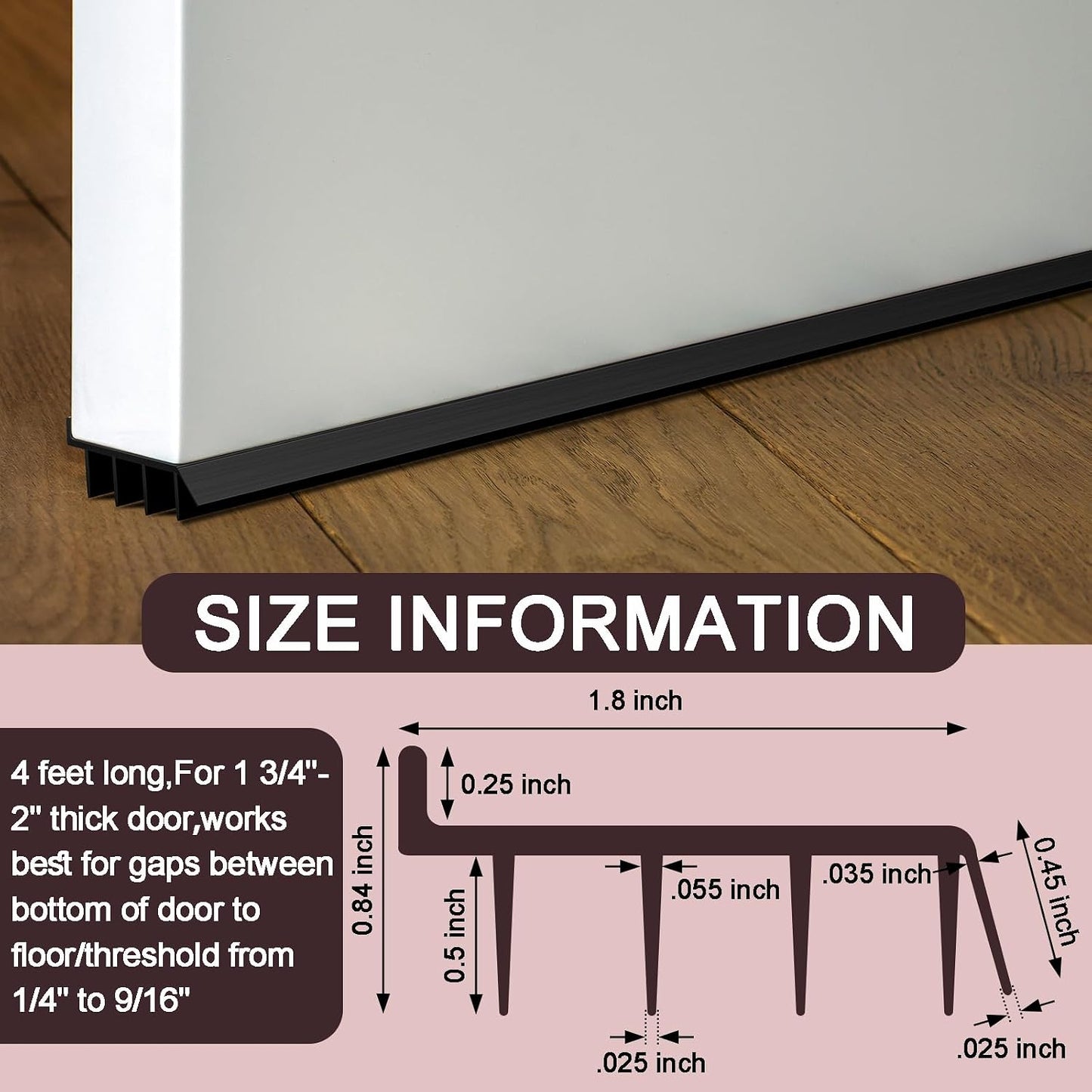 2 Pcs 3 Feet Brown Vinyl Door Bottom Adjustable Weatherstrip Door Bottom with Drip Cap Weatherproof Under Doors Seal for Gaps from 1/4'' to 9/16'' for 1 3/4'' to 2'' Thick Doors