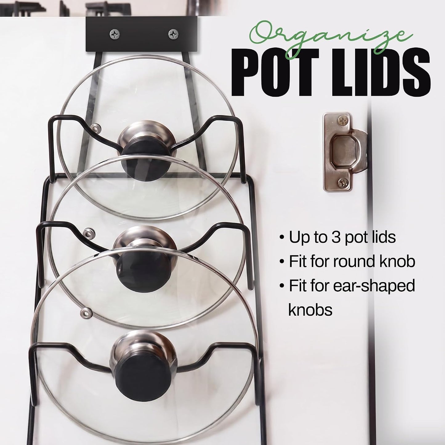 Evelots 6 Pot Lid Organizer for Cabinet Door or Pantry Wall - Closet Door Pots and Pans Lids Holder - Glass or Metal Pan Covers Cabinet Organizer Kitchen Storage - White 6 Tier Lid Rack