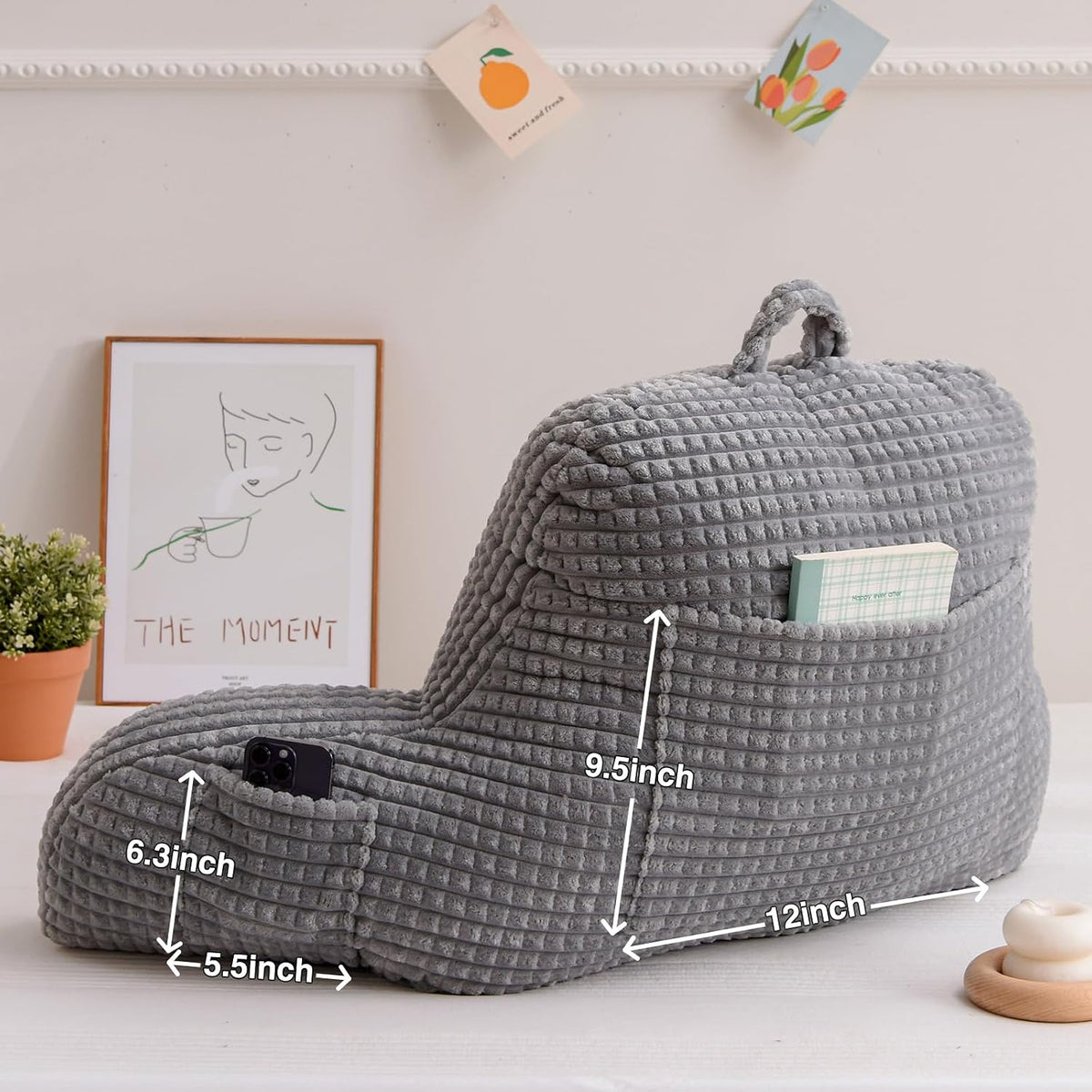 A Nice Night Darkgrey 17" Bed Wedge Pillows with Arms for Sitting