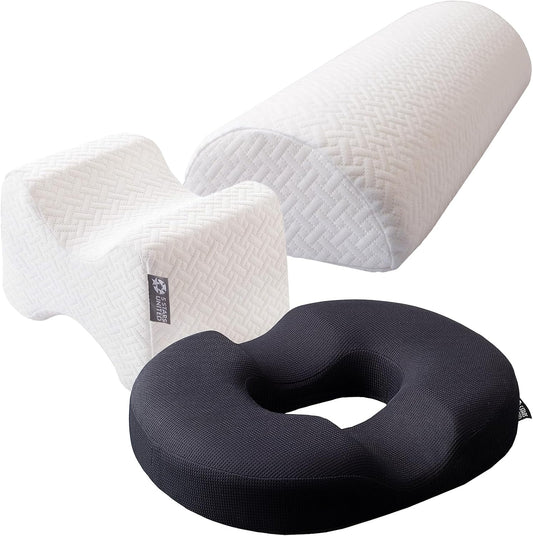 5 STARS UNITED Half Moon Bolster Semi-Roll Pillow and Knee Pillow for Side Sleepers and Donut Pillow Hemorrhoid Tailbone Cushion, Bundle