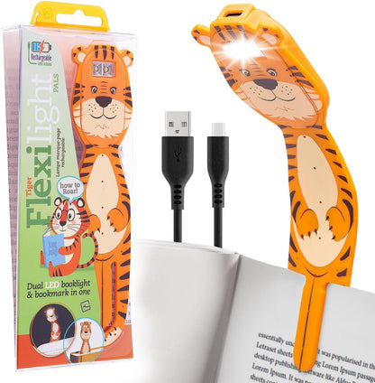 Gifts for Readers & Writers Rechargeable Book Light for Kids, Clip On Reading Light for Bed, 2in1 Flexilight Pals & Bookmark, 12 Hours of Light Once Charged, Includes USB Cable & 2 LED Lights, Dog