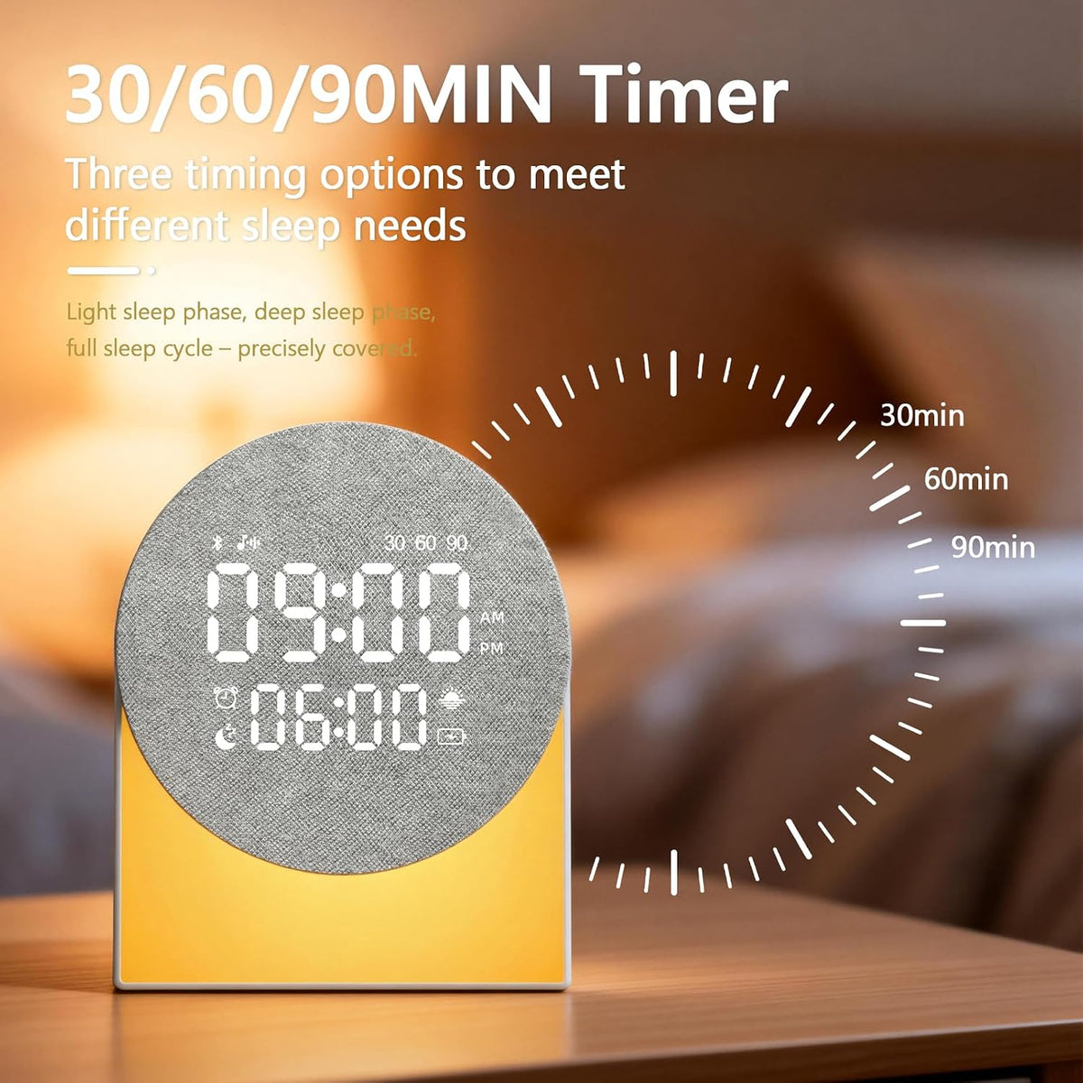 Sunrise Alarm Clock White Noise Sound Machine Night Light, Sound Machine with Speakers Bluetooth Wireless Timer Digital Alarm Clock Rechargeable LED Night Lights for Bedroom Decor Birthday Gift