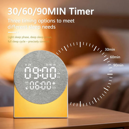 Sunrise Alarm Clock White Noise Sound Machine Night Light, Sound Machine with Speakers Bluetooth Wireless Timer Digital Alarm Clock Rechargeable LED Night Lights for Bedroom Decor Birthday Gift