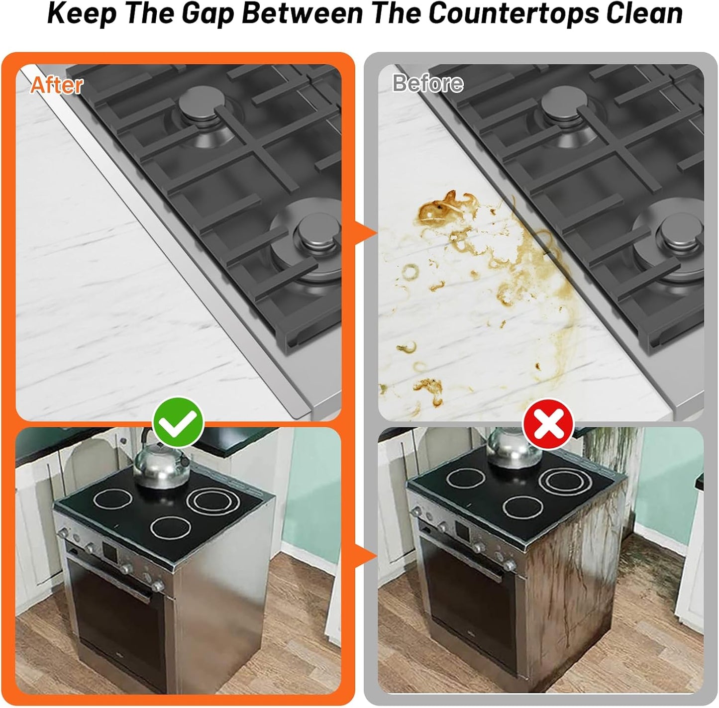 Stainless Steel Stove Gap Covers (2PCS),Stove Gap Filler,Range Trim Kit,Stove Guard for Kitchen Oven Gap Between Stovetop and Counter,Easy Clean Heat Resistant,Adjustable Length 13.8'' to 27.5'',Black
