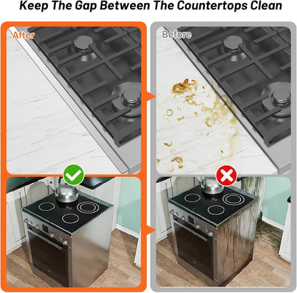 Stainless Steel Stove Gap Covers (2PCS),Stove Gap Filler,Range Trim Kit,Stove Guard for Kitchen Oven Gap Between Stovetop and Counter,Easy Clean Heat Resistant,Adjustable Length 13.8'' to 27.5'',Black