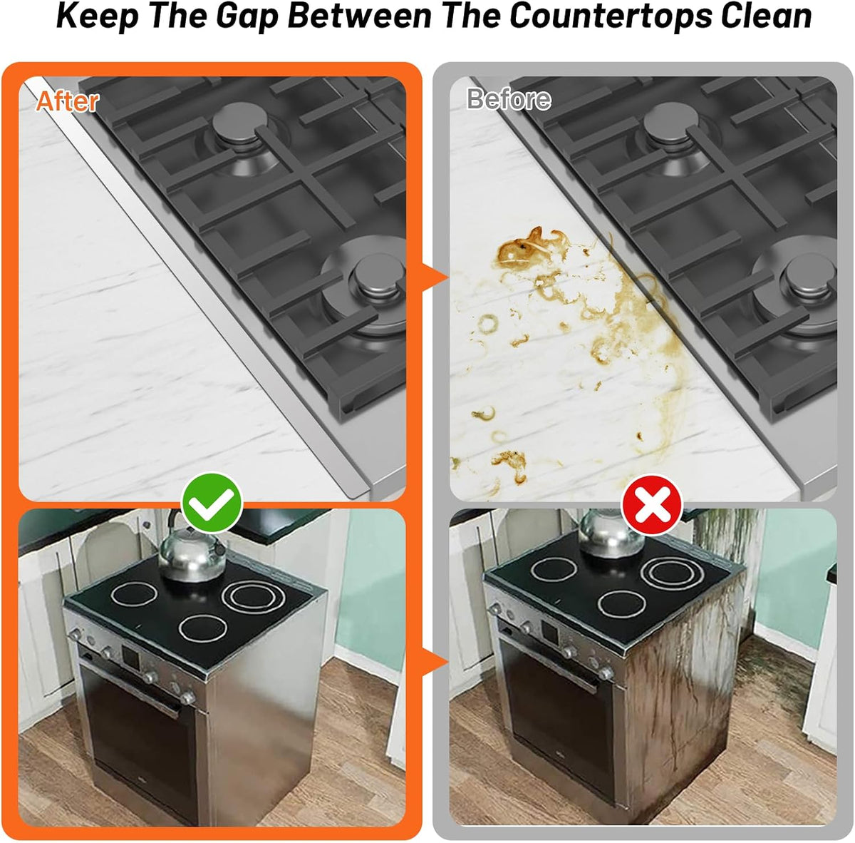 Stainless Steel Stove Gap Covers (2PCS),Stove Gap Filler,Range Trim Kit,Stove Guard for Kitchen Oven Gap Between Stovetop and Counter,Easy Clean Heat Resistant,Adjustable Length 13.8'' to 27.5'',Black