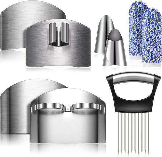Chengu 9 Pieces Finger Guard for Cutting Vegetables, Stainless Steel Protector, Knife, Thumb Peelers Onion Holder Slicer Kitchen Tool Avoid Hurting When Slicing and Chopping