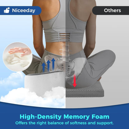 Office Chair Seat Cushion, Adjustable Height Memory Foam Cushion with Coccyx Cutout,Thick Ergonomic Seat Pad for Long Sitting, Tailbone Support for Desk Chair, Washable Cover