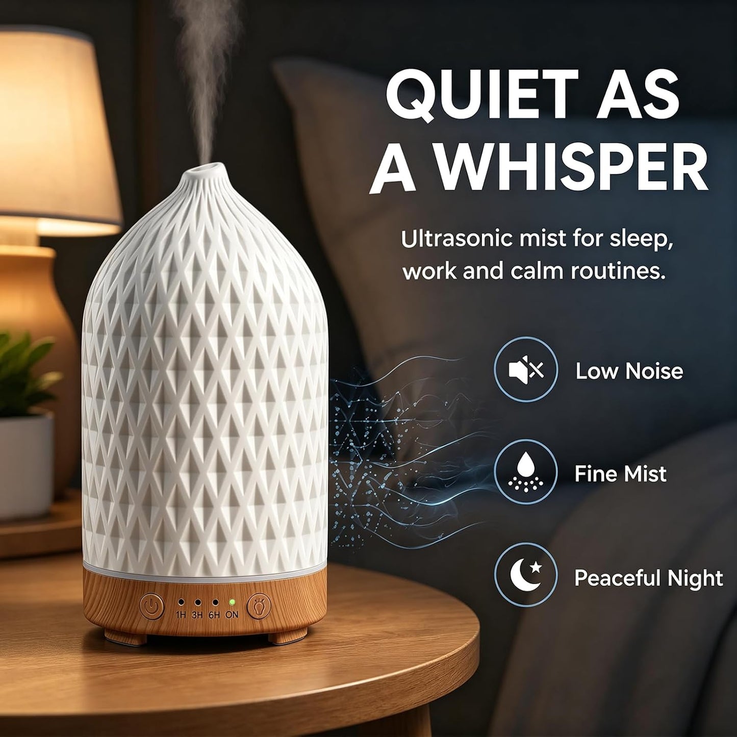Gooamp 200ML Ceramic Essential Oil Diffuser for Home - Ultrasonic Aromatherapy Diffuser Humidifier with 7 Color LED Lights, Auto Shut-Off, 3 Timers for Bedroom, Office, Yoga, Black