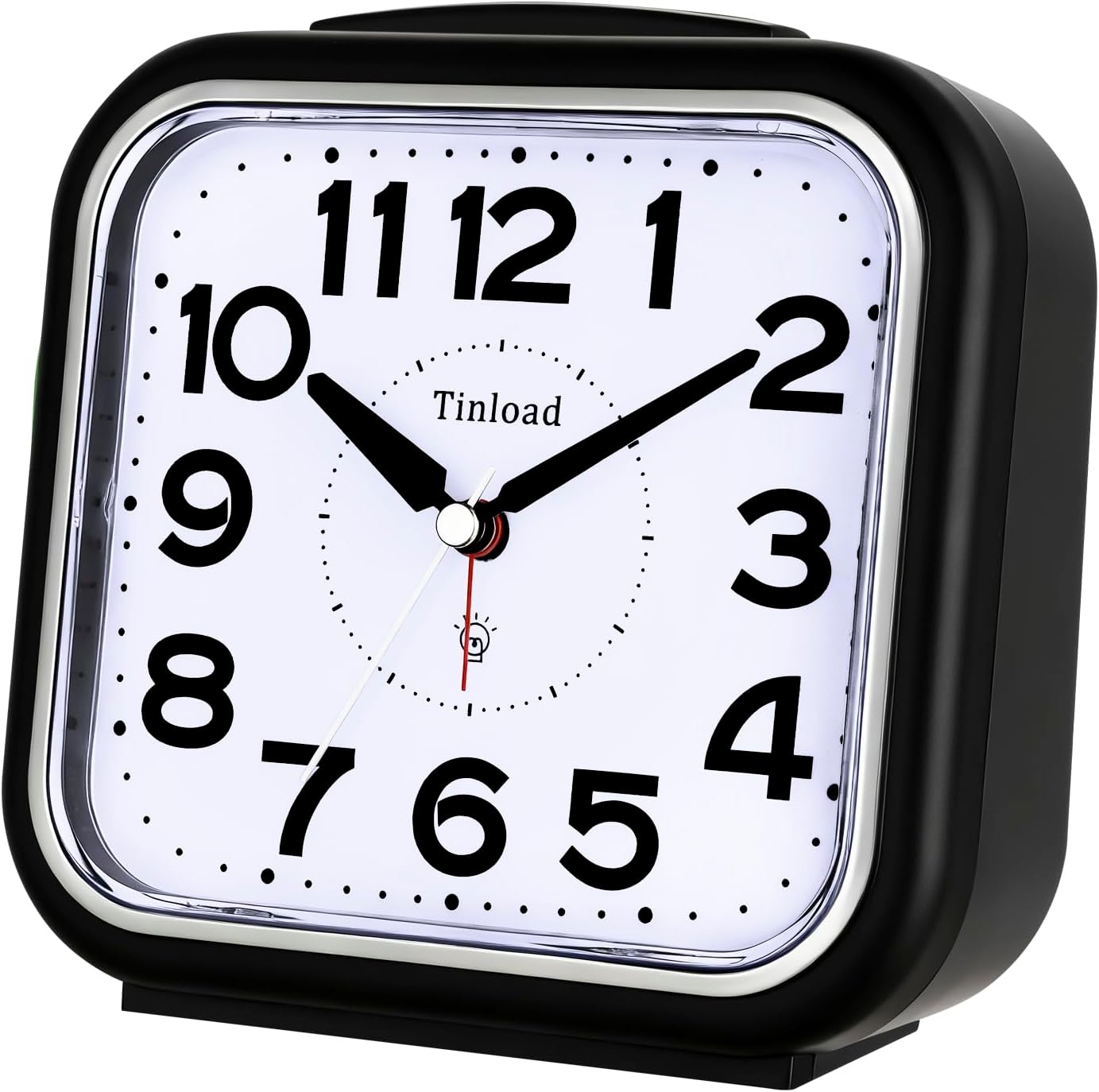 Tinload 5.5" Large No Ticking Analog Alarm Clock,Silent Readable for Seniors,Easy to Set,Gradual Rise Alarm,Big Numbers,Gentle Wake,Snooze, Lighted on Demand,Battery Operated,Black