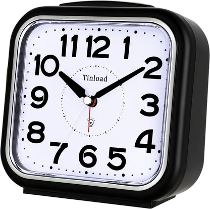 Tinload 5.5" Large No Ticking Analog Alarm Clock,Silent Readable for Seniors,Easy to Set,Gradual Rise Alarm,Big Numbers,Gentle Wake,Snooze, Lighted on Demand,Battery Operated,Black